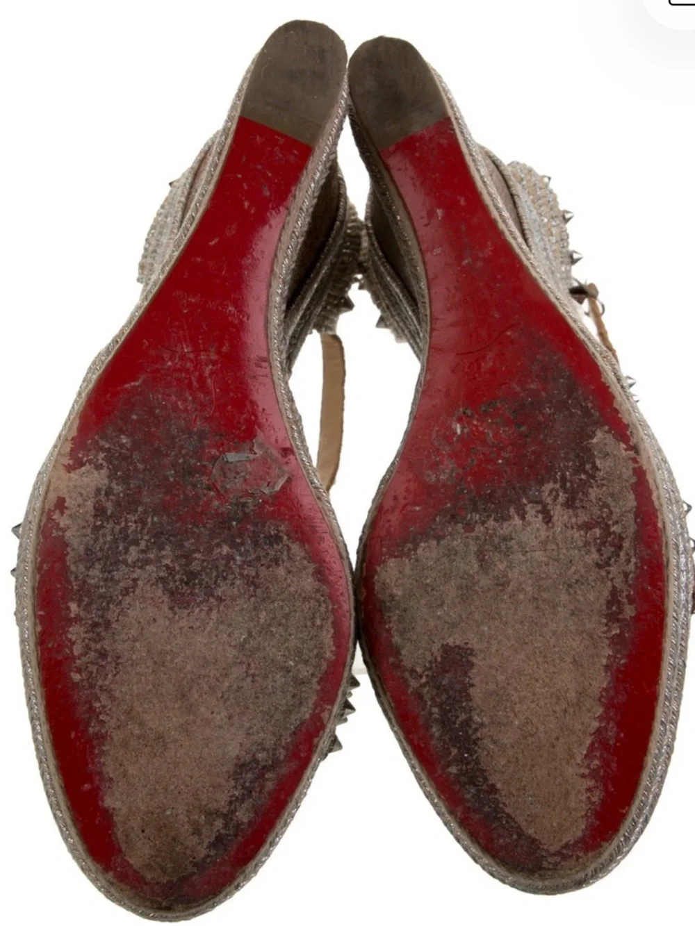 Christian Louboutin Metallic Pink-Tan Studded Wedge Sandals